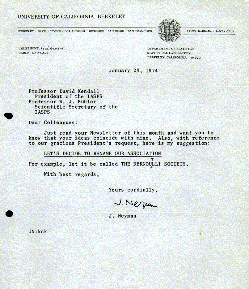 Letter of J. Neyman to D. Kendall